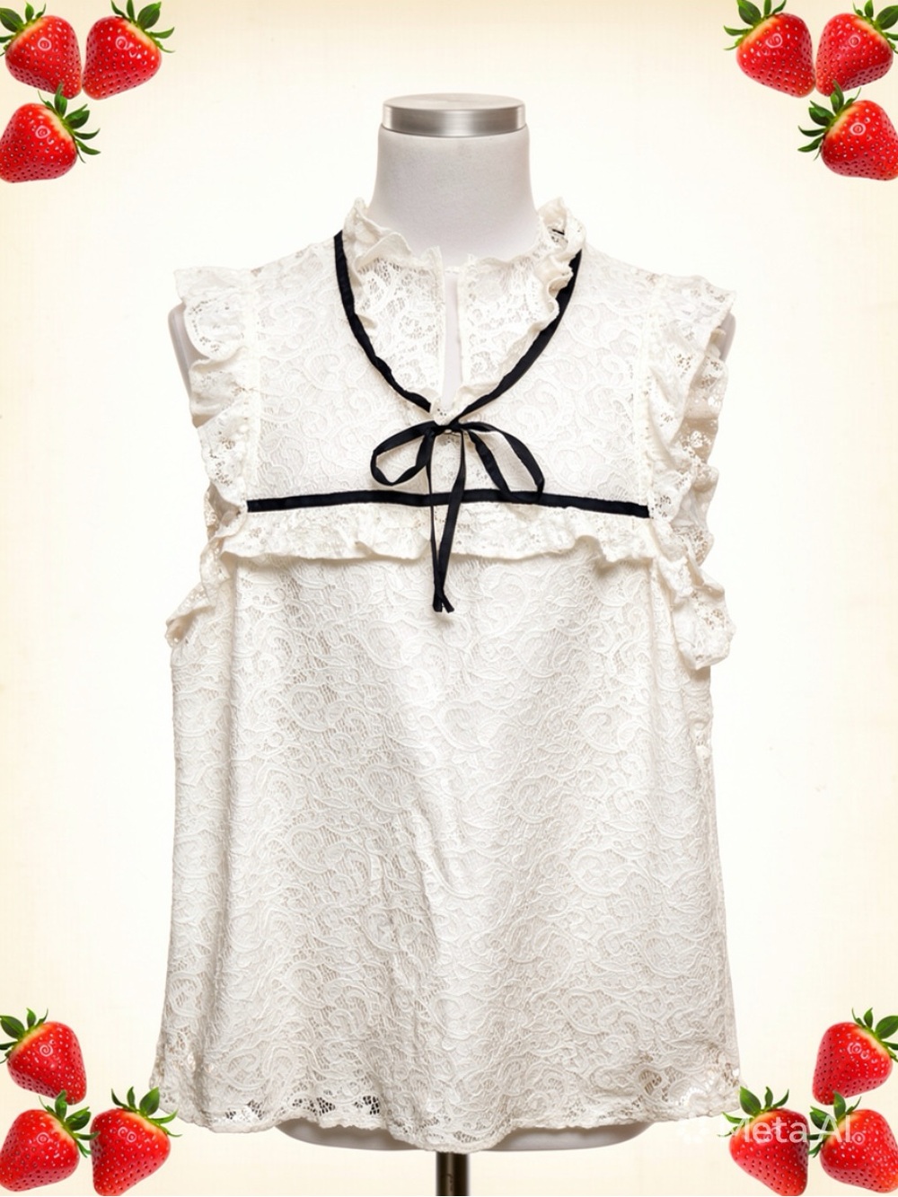 🍓New York & Co  Lace Sleeveless Blouse w/ Black Bow🍓Buy 3/$69items with 🍓